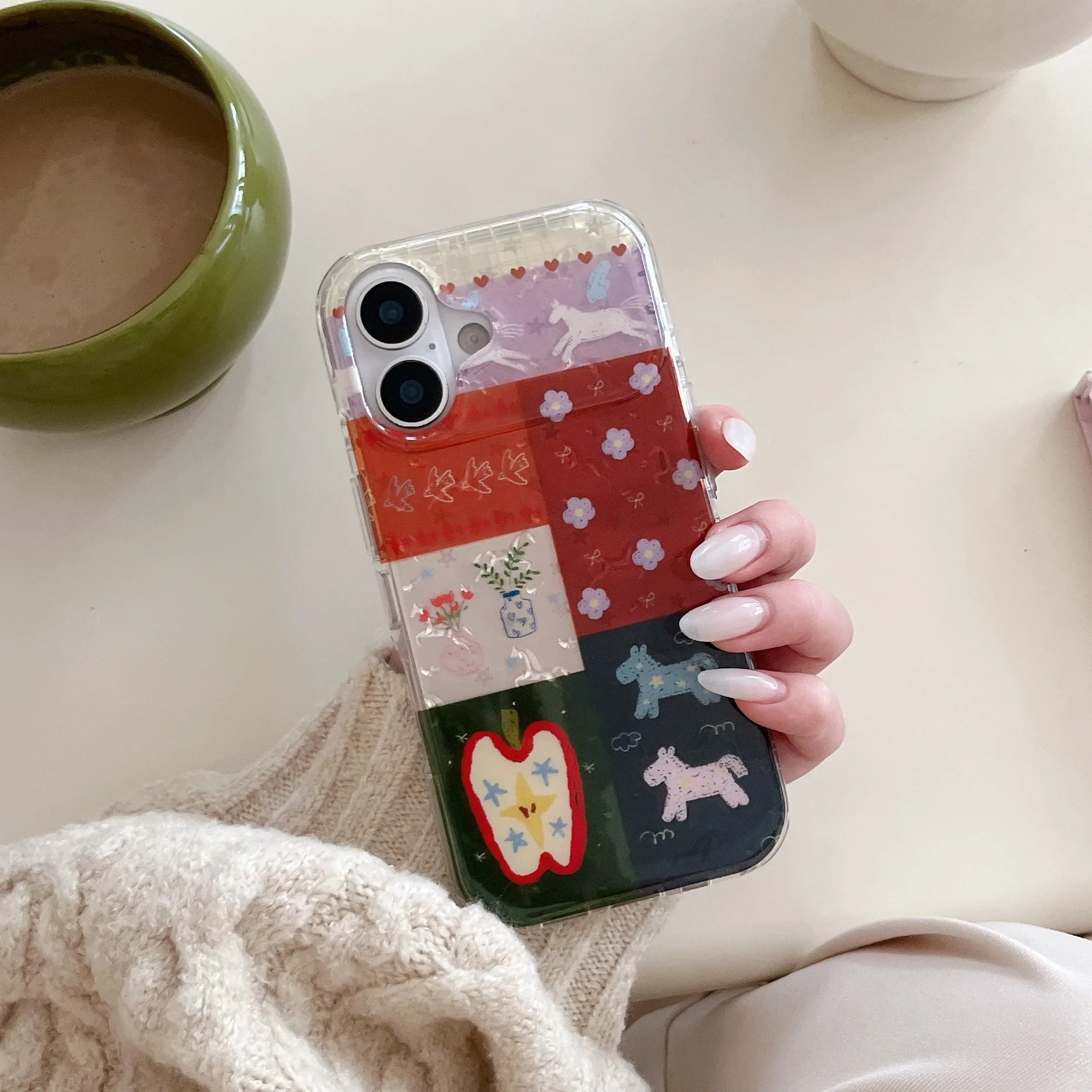 Playful Patchwork Cute Cartoon Motifs Colorful Collage Design Phone Case for iPhone 17 16 15 14 13 Pro Max Back Phone Cover Capa