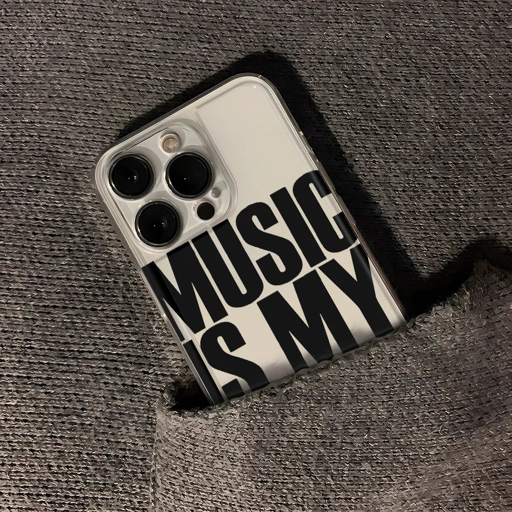 Music Is My Drug Phone Case For iPhone 17 16 15 14 Plus 13 12 11 Pro Max Phone Back Cover Transparent Shockproof Cover