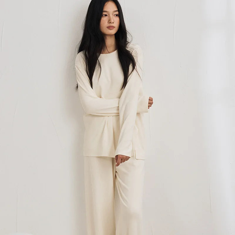 Autumn Winter Women Double-sided Brushed Pajamas T Shirt Pant Two Piece Set for home