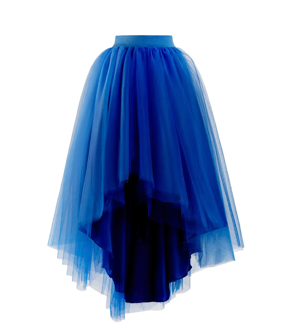MisShow Gothic Punk Hi-Lo Tulle Maxi Women Skirt Elastic Waist High Low Mesh Net Costume Party Prom Cocktail Long Tutu Dress