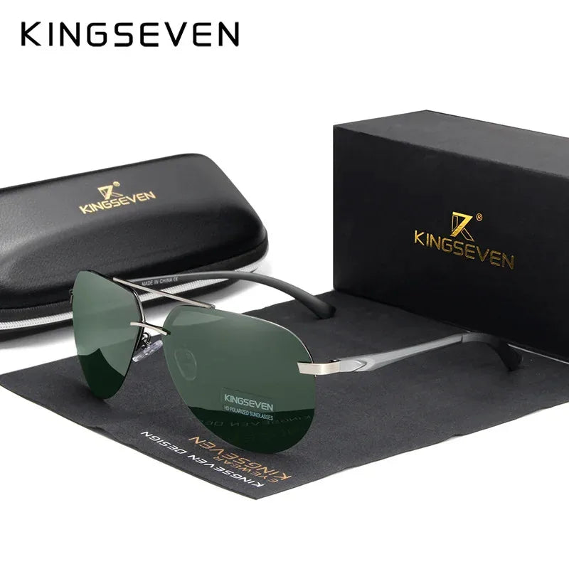 KINGSEVEN Aluminum Polarized Rimless Sunglasses Men UV400 Anti-glare Women Pilot Glasses Trendy Driving Eyewear