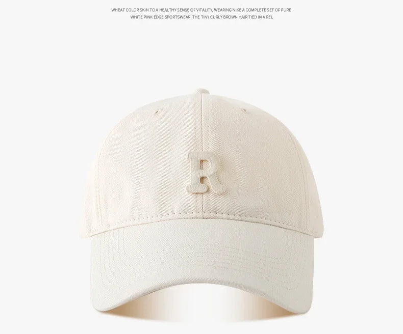 2025 Large Head Circumference Baseball Cap Men's /Women's Dome Hat Soft Top Cap 60/65cm Sun Protection  Letter R Hat Adult Caps