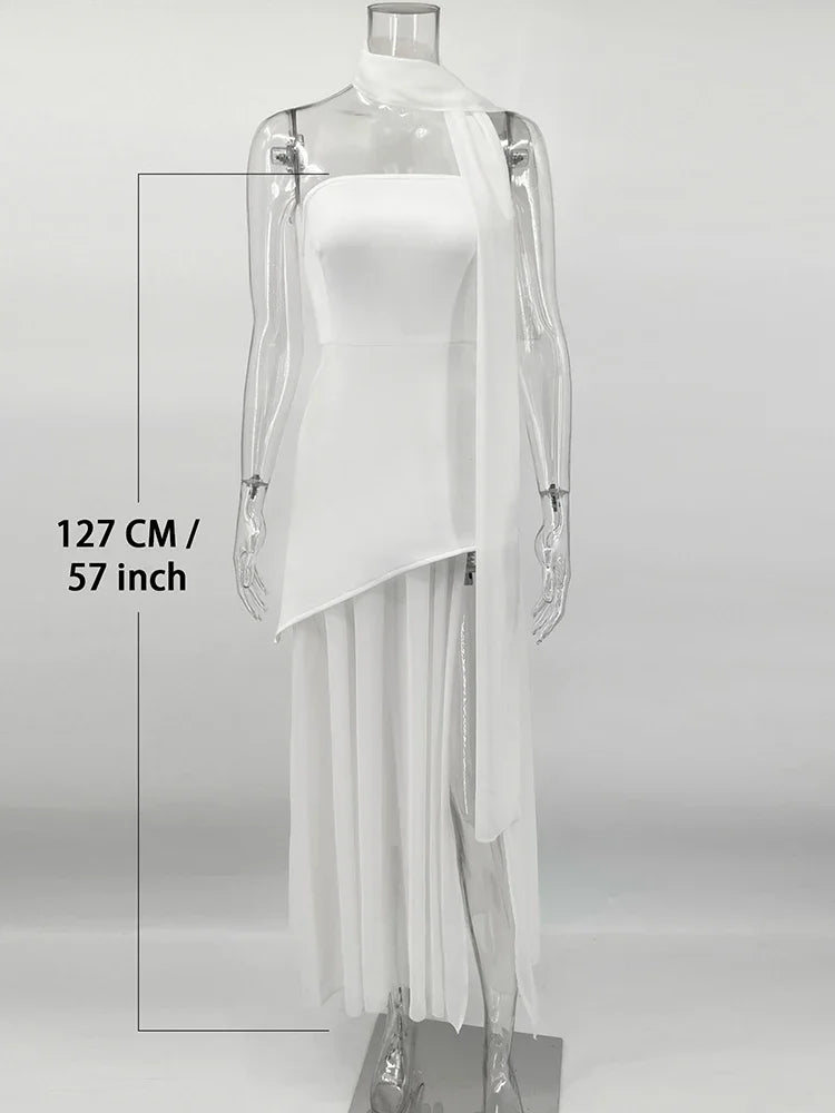 2025 New Strapless Dress With Ribbon Women's Elegant Sleeveless Mesh Beach Vacation Long Dress Spring Fashion Lady Dress