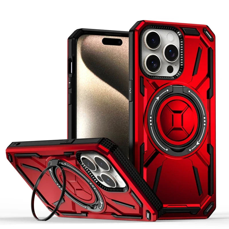 Luxury 360 ° Rotating Metal Ring Bracket Armor Magnetic Suction Protective Case for iPhone 16 15 14 13 12 11 Pro Max Plus case