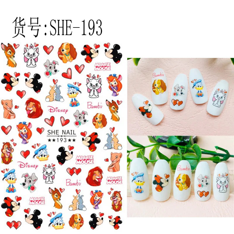 Disney Cartoon Adhesive Nail Stickers Nail Decorative Decals Nail Sliders Stitch Mickey 3D Stickers Press on Nails