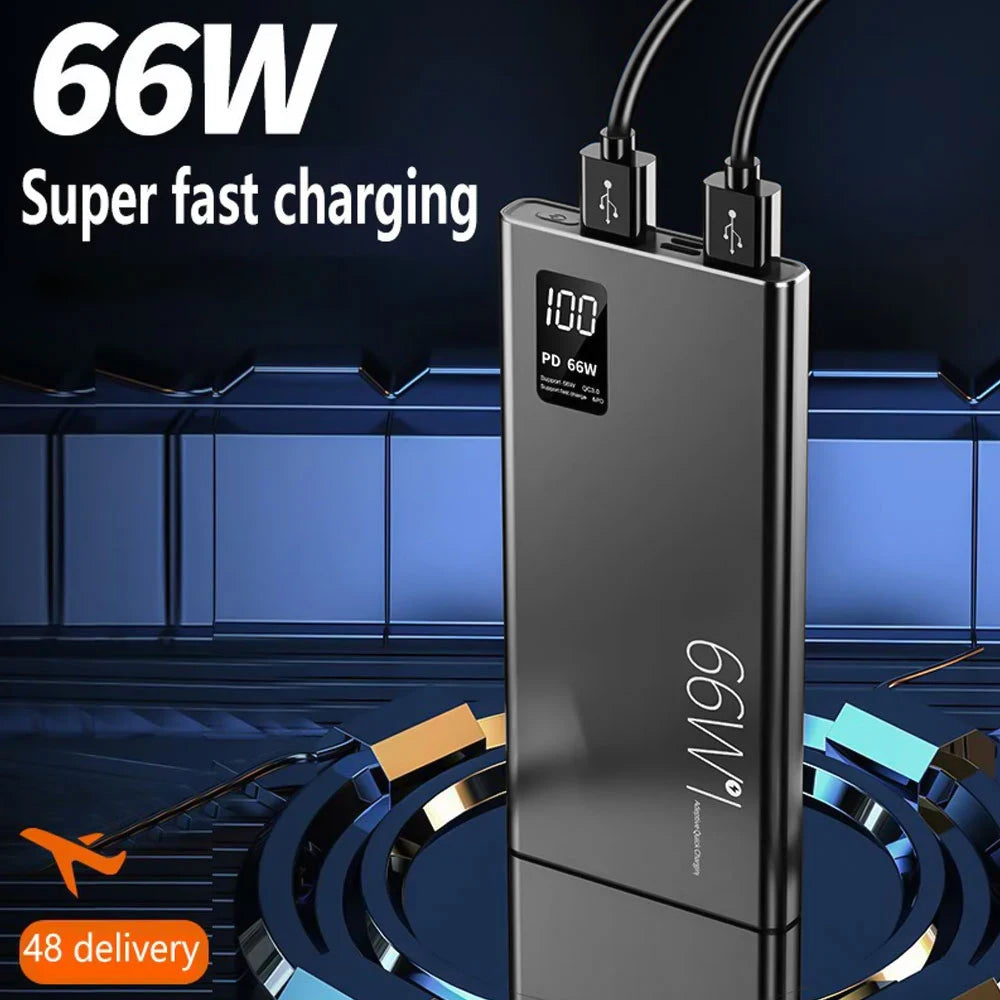 66W Super Fast Charging Power Bank 20000mAh Portable Li-Polymer Battery Dual USB PD 20W Fast Charger for Mobile Phone Black