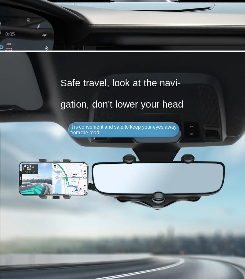 360° Car Rearview Mirror Phone Holder Mount Phone and GPS Holder Universal Rotating Adjustable Telescopic Phone Stand Support