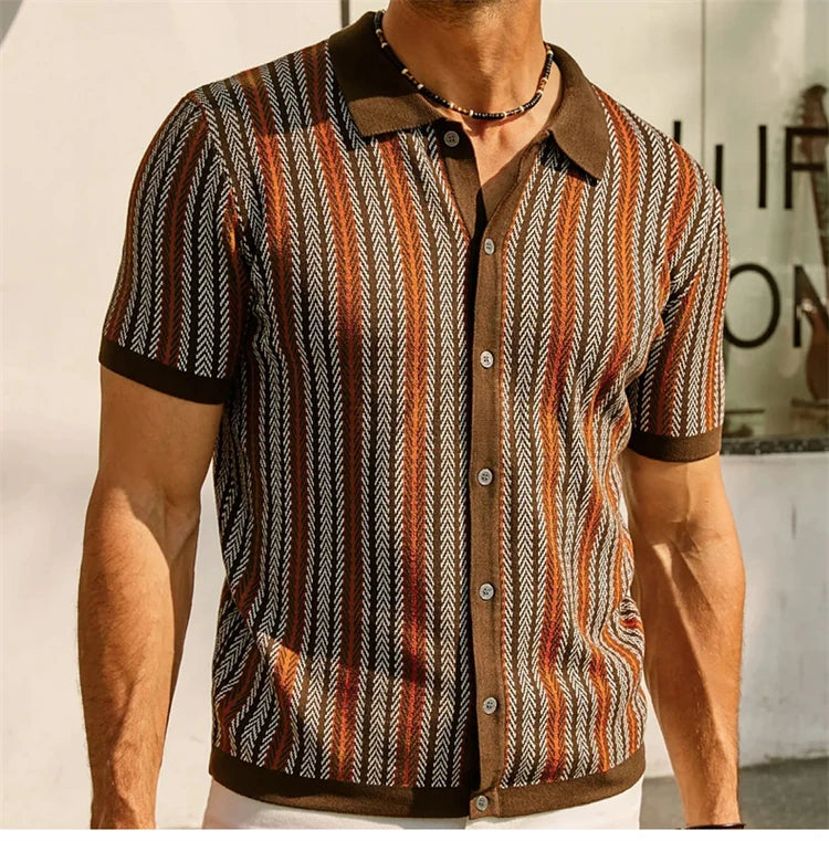High End Jacquard Striped Polo Shirts For Men Short Sleeve Elastic Summer Quality Viscose Knitted Smart Casual Camisas De Hombre