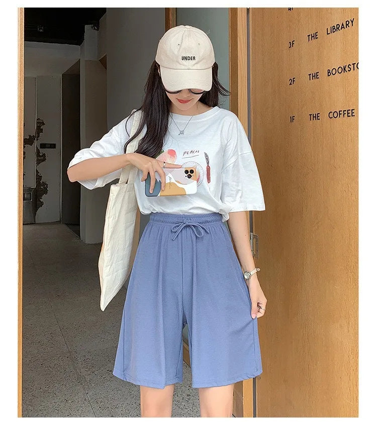 New Women Shorts Summer Casual Loose high waist loose shorts for girls Soft Cool female Outwear Sports shorts