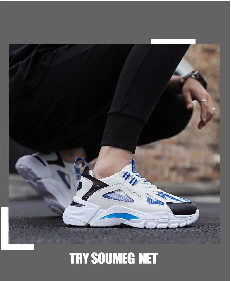 Men's Casual Sports Shoes 2023 New Men Platform Breathable Running Shoes Trendy Leather Stitching Mesh Men Nude Shoes ÐºÑ€Ð¾ÑÑÐ¾Ð²ÐºÐ¸