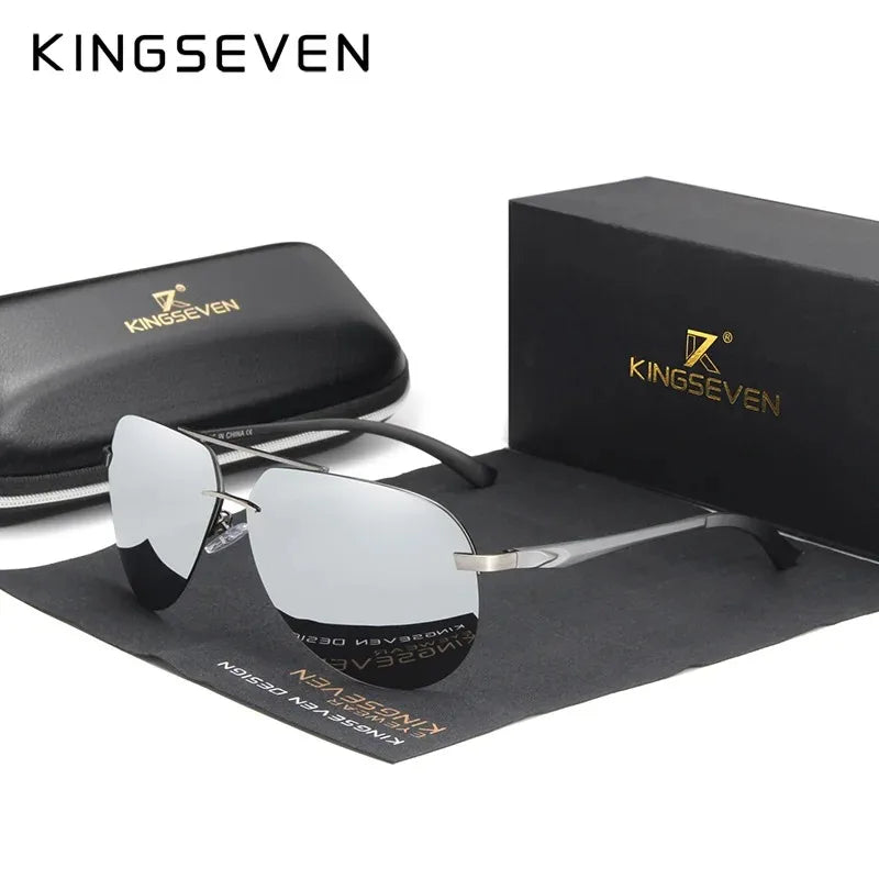 KINGSEVEN Aluminum Polarized Rimless Sunglasses Men UV400 Anti-glare Women Pilot Glasses Trendy Driving Eyewear