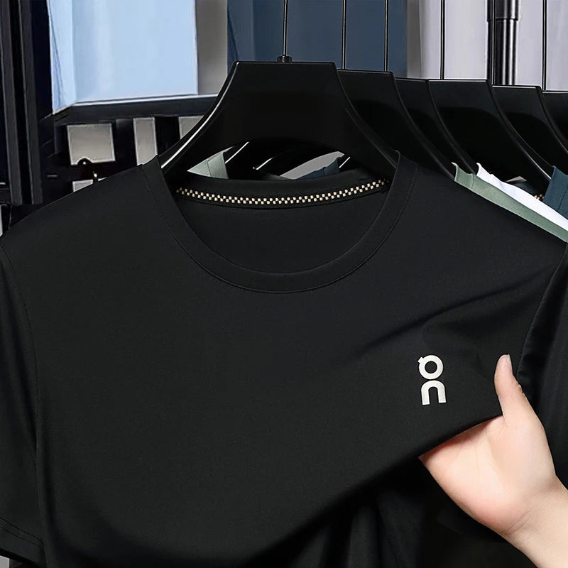 Summer Ice Silk T-shirt Men's Round Neck Short Sleeve 2026 New Business and Leisure Elastic Cool Top
