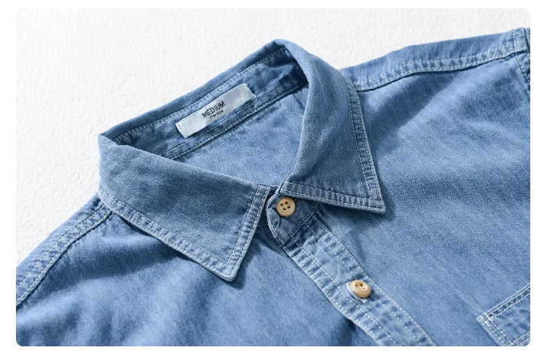 Summer New Casual Denim Short Sleeve Shirts Men Clothing Pure Cotton Slim and Thin Soft Streetwear FY9358
