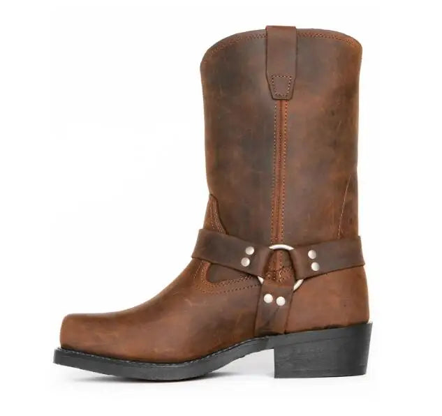 Luxury Retro Cowboy Boots Men Mid Calf Western Boot Men Pu Leather Man Slip On Shoes Winter Knight Boots Booties Plus Size 48