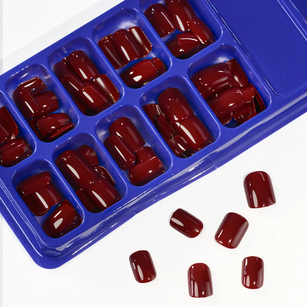 120Pcs Red Short Square Fake Nails Summer Glossy Full Cover Press on Nailtip Acrylic False Fingertip for Women Mother's Day Gift