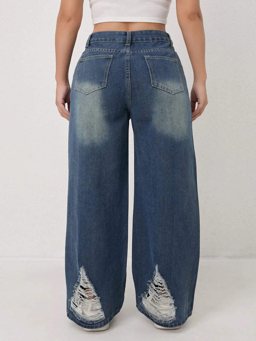 Trendy Wide Leg Distressed Straight Jeans for Women Elastic Casual Bootcut Denim Pants Bestseller Fashionable Ladies Jeans