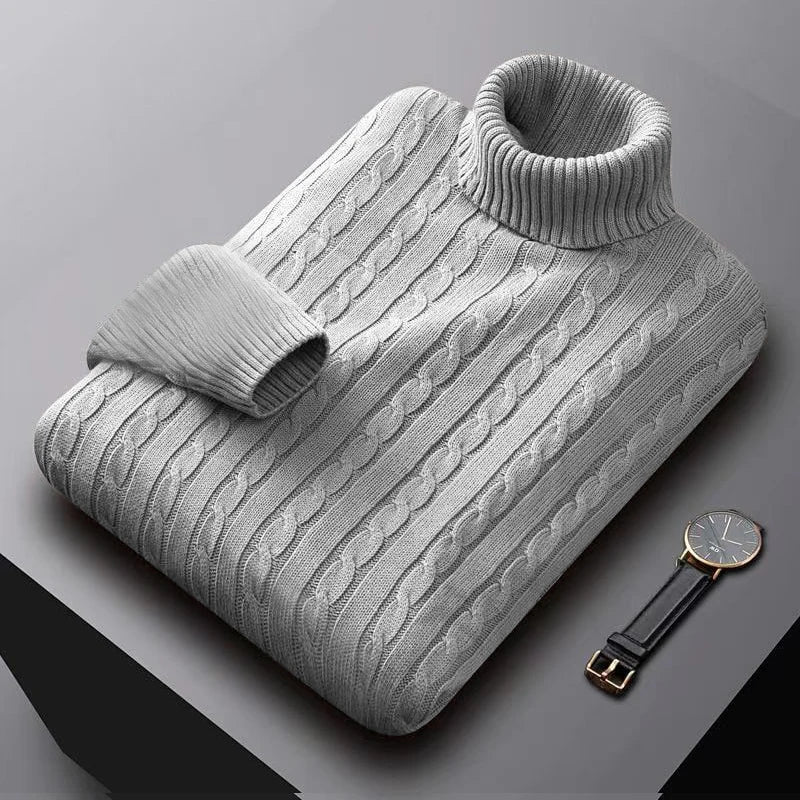AutumnTurtleneck Knitted Sweater Outdoor Solid Color Pullover Streetwear Winter Warm Lightweight Basic twist sweaters men