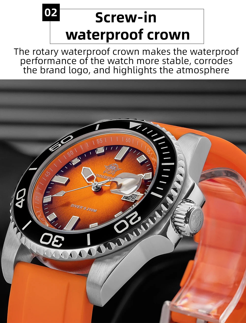 ADDIESDIVE NEW Diver Watch For Men Top Brand Waterproof Luminous Quartz Wristwatch Green/Red/Orange Dial Stainless Steel Watches