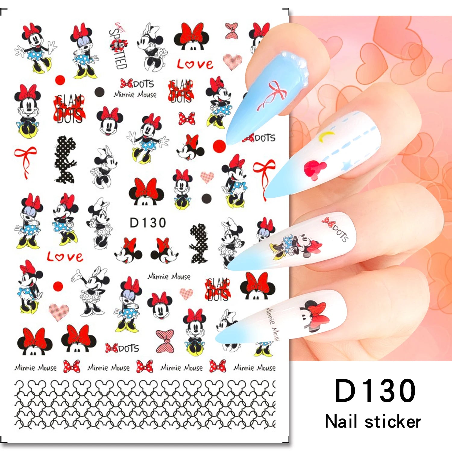 Disney Cartoon Adhesive Nail Stickers Nail Decorative Decals Nail Sliders Stitch Mickey 3D Stickers Press on Nails