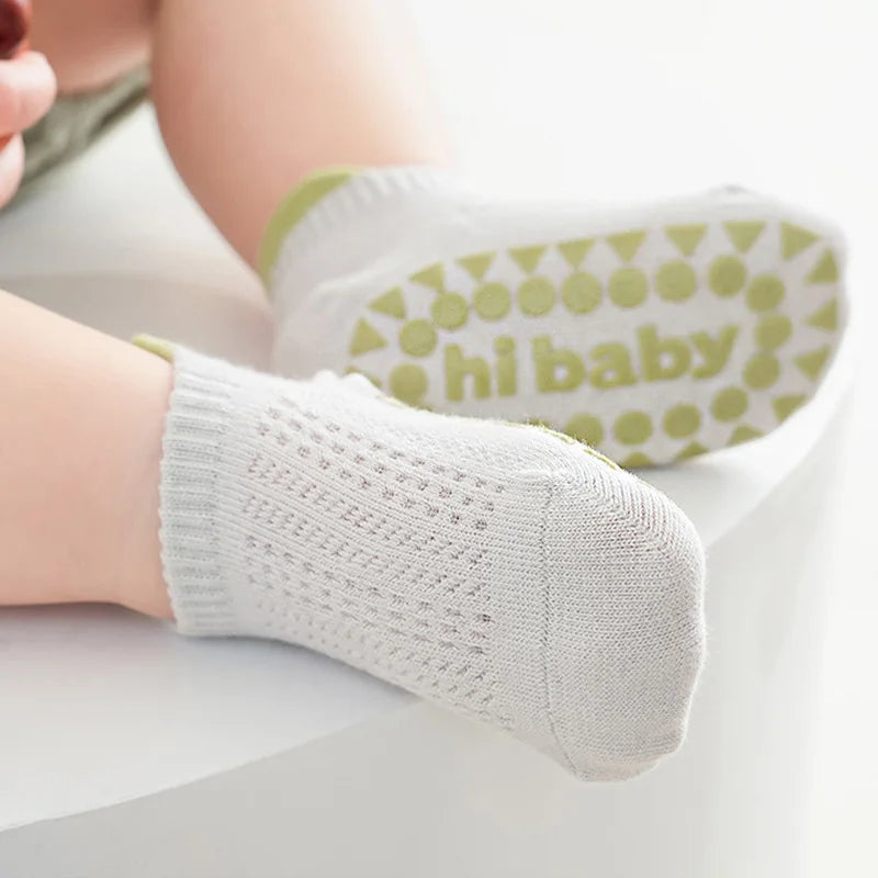 3 Pairs Babys Cotton Thin Mesh Socks Comfy Breathable Kids Boys Girls Non-slip Floor Socks