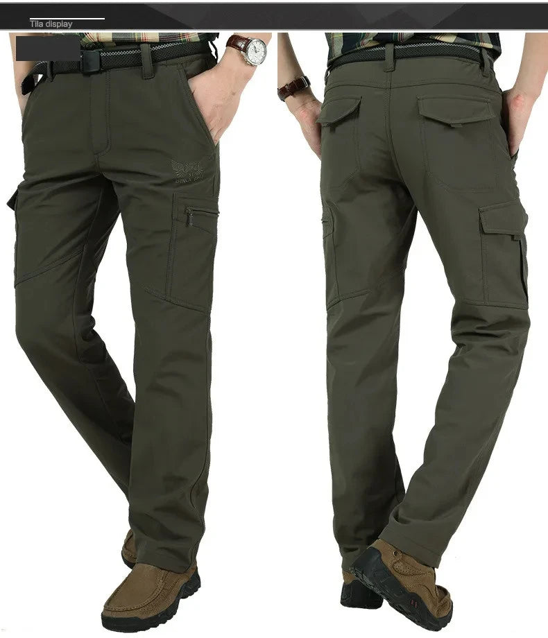 Men's Winter Fleece Tactical Pants Warm Cargo Pant Hunting SoftShell Work Trousers Shark Skin Thick Warm Waterproof Pants M-4XL