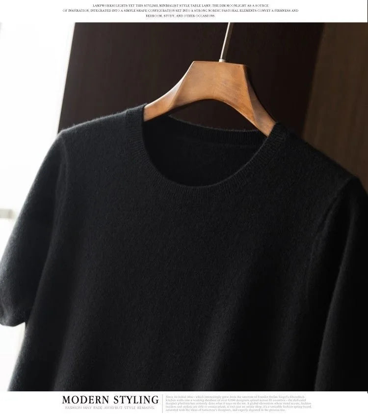 Korean Superfine Merino Cashmere T-shirt Men Base Layer Merino Shirt Wicking Breathable Short T-shirt Luxury Clothing Big Size