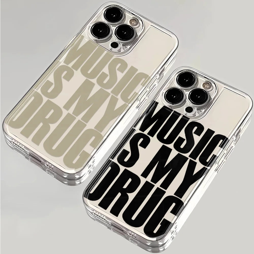 Music Is My Drug Phone Case For iPhone 17 16 15 14 Plus 13 12 11 Pro Max Phone Back Cover Transparent Shockproof Cover