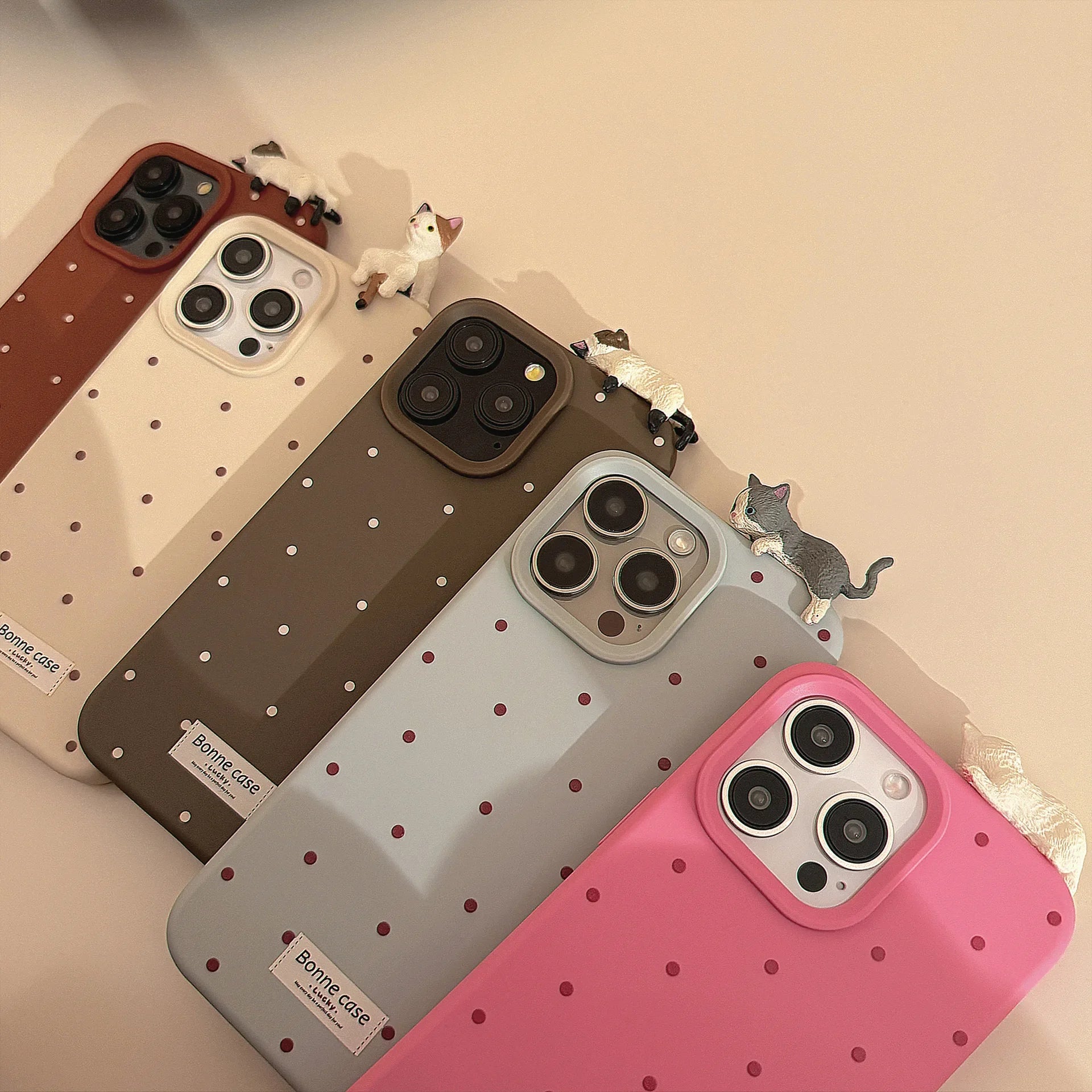 Cute 3D Cat Decorative Polka Dot Phone Case for IPhone17 16 15 14 12 13 11 Pro ProMax Plus X XR Shockproof Phone Cover