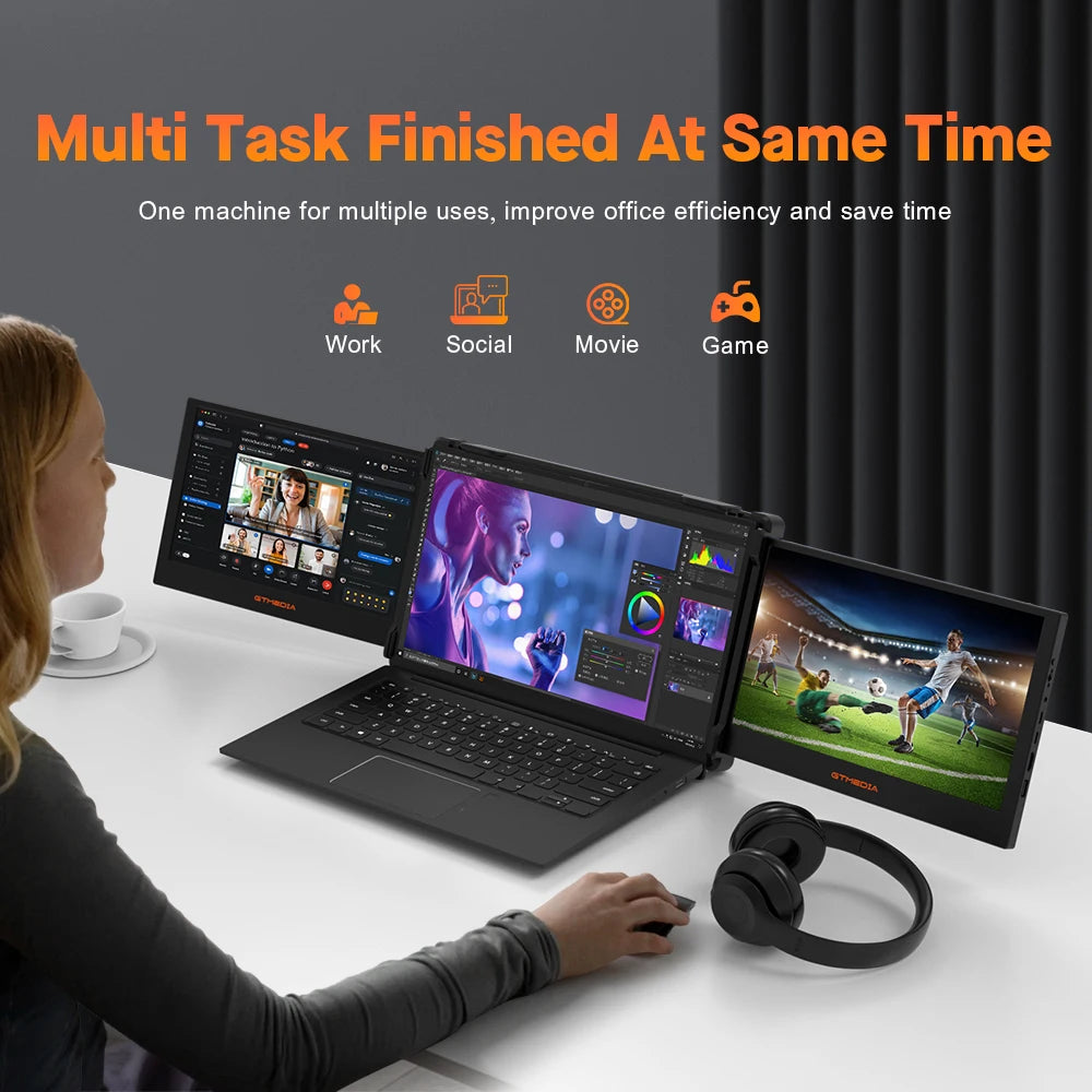 GTMEDIA MATE X 11.6 Inch Portable Monitor 1920*1080 IPS HD Triple Dual Extender Screen Full View Fold For 13.0-17.3 Inch Laptops