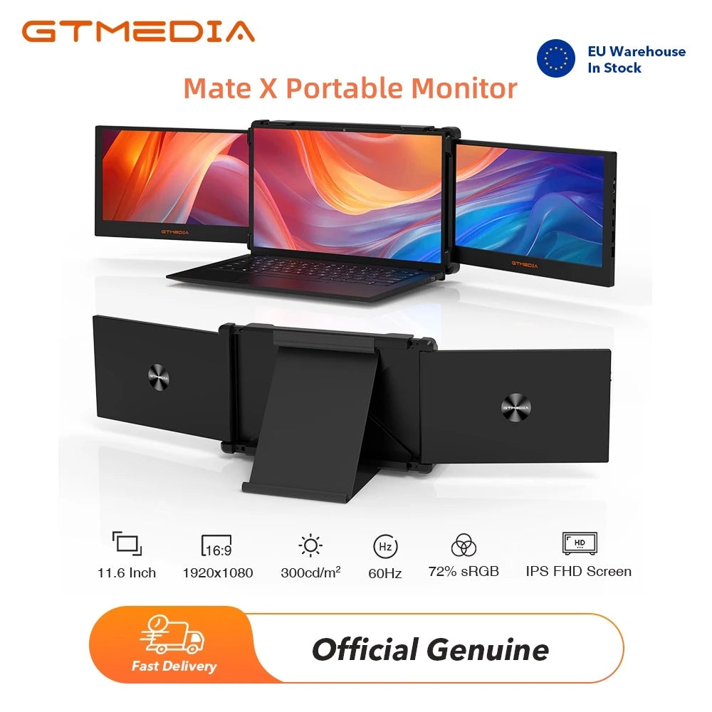 GTMEDIA MATE X 11.6 Inch Portable Monitor 1920*1080 IPS HD Triple Dual Extender Screen Full View Fold For 13.0-17.3 Inch Laptops