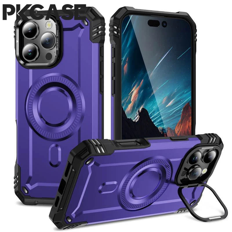 PKCASE Military Shockproof Bracket Case For iPhone 17 Air 16 15 14 Plus Pro Max For Magsafe Magnetic Armor Cover