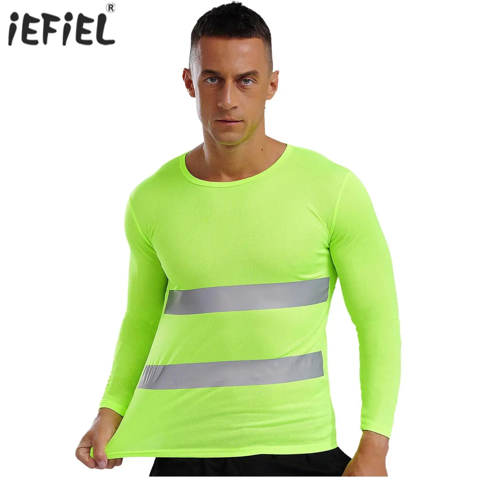 Mens T-shirt Moisture-Wicking Long Sleeves Reflective Safety Top for Volunteer Activities Social Service Cycling Workout Running