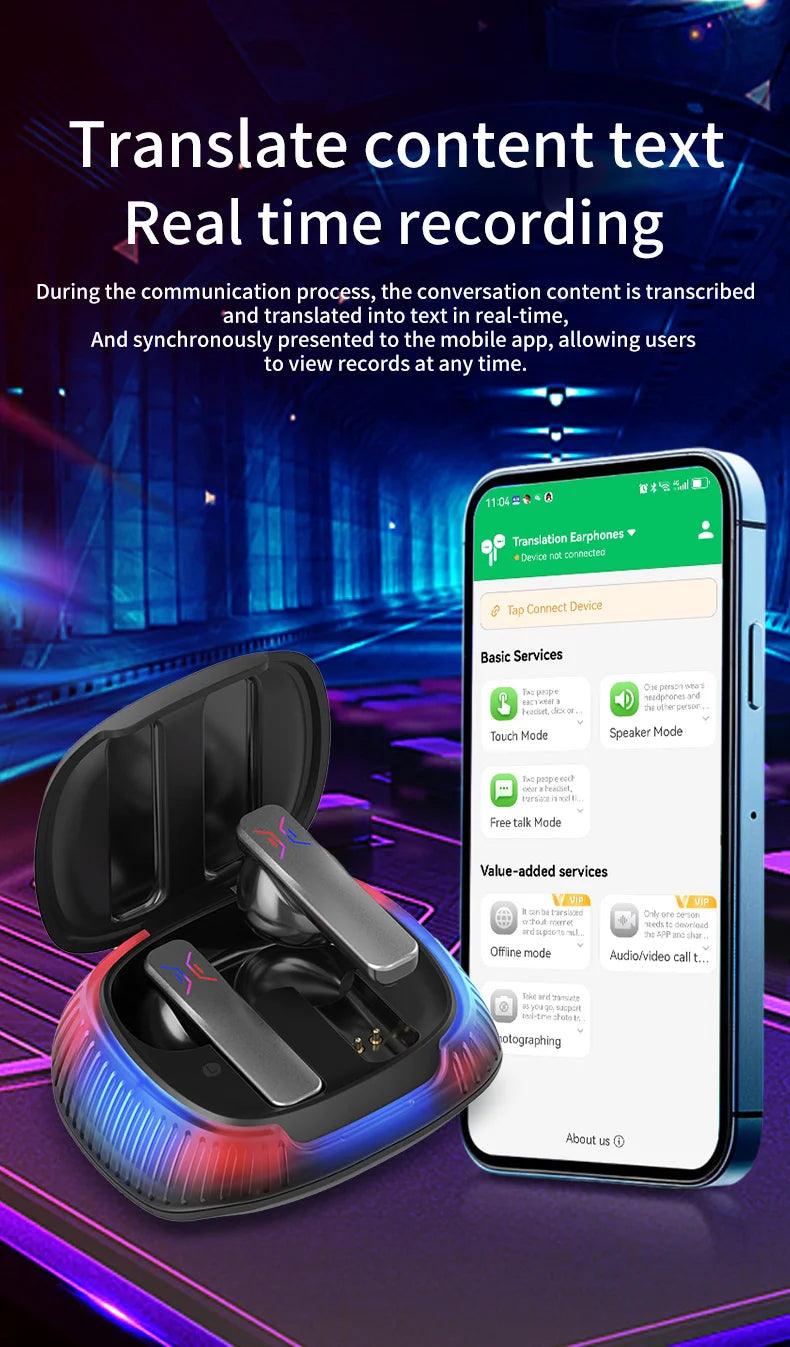 AI conversion original 74 languages intelligent real-time voice translation Translation headset, 4 translation modes