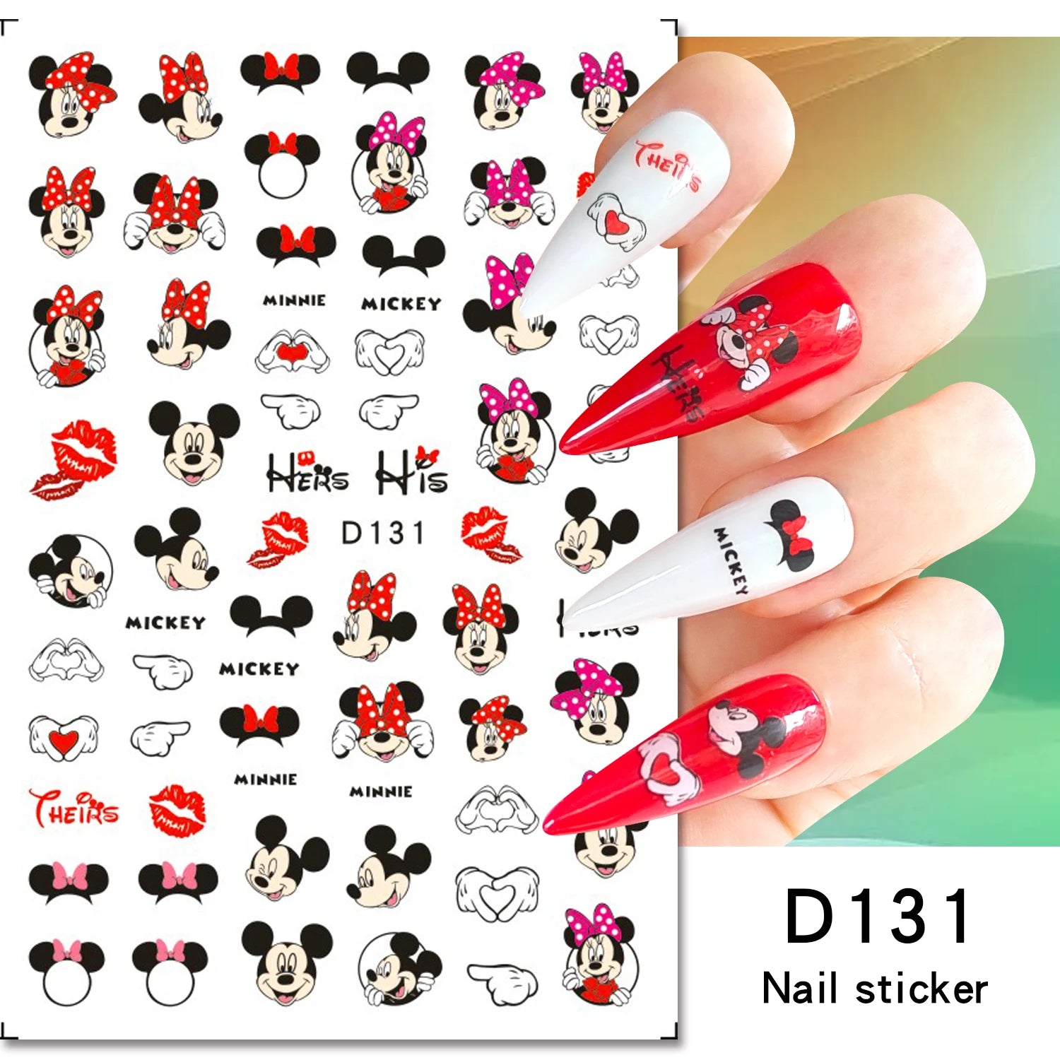 Disney Cartoon Adhesive Nail Stickers Nail Decorative Decals Nail Sliders Stitch Mickey 3D Stickers Press on Nails