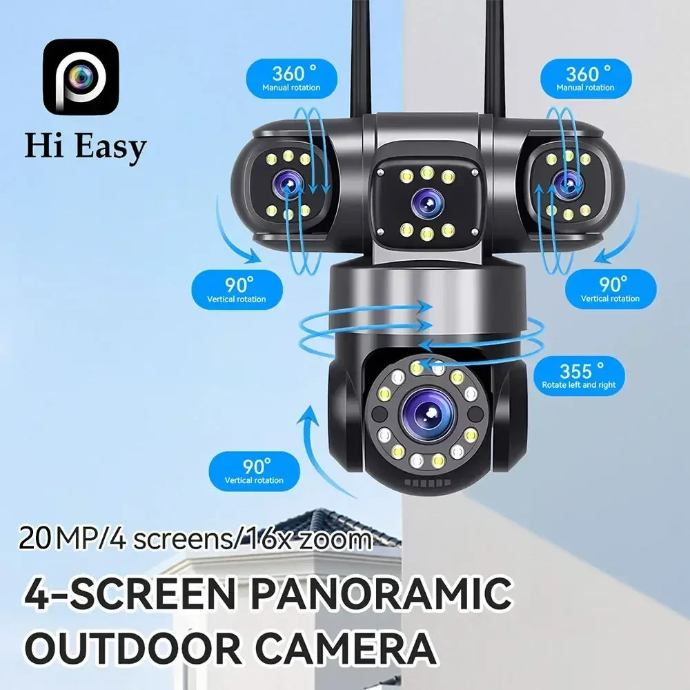 10K 20MP  WIFI IP Camera Outdoor 4 Lens 4 Screens 16X Zoom CCTV Wireless Video Surveillance Cameras 6K 12MP Security Protection