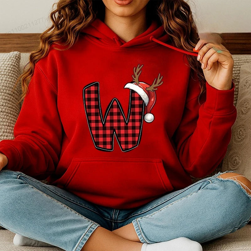 Personalised Santa Family Christmas Hoodie Harajuku Hip Hop Pullover Sweatshirt Santa Alphabet Sportswear Fashion Trends Unisex