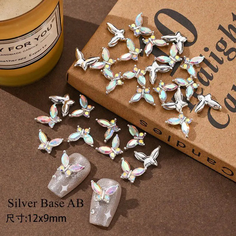 10PCS 3D Mini Crystal Butterfly Nail Art Charms Jewelry Parts Accessories Luxury Alloy Nails Decoration Rhinestones Supplies