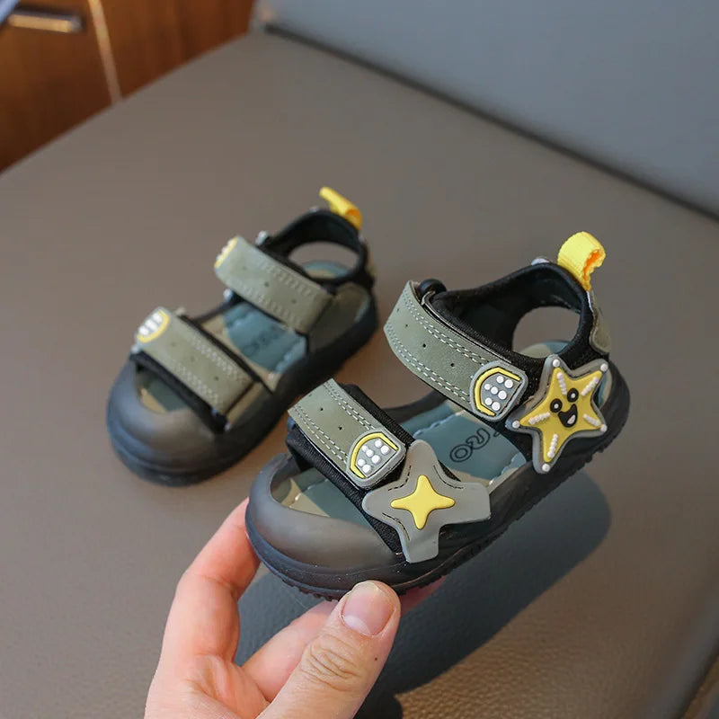 Children Summer Beach Sandals 2026 Super Cool Boys Artifical Leather Breathable Comfortable Flat Sandals Baby Soft Shoes H03272