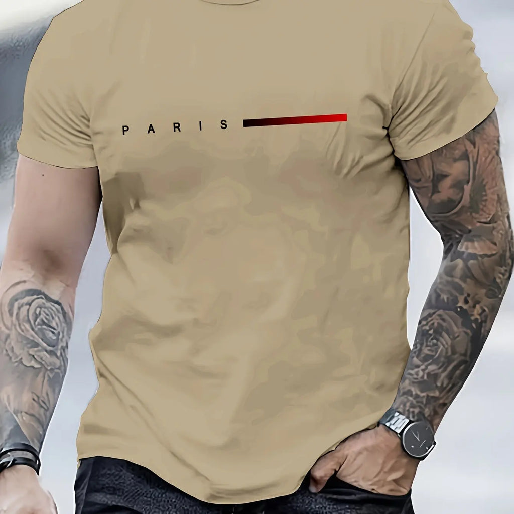 Men's PARIS Letter Print T-Shirt | 100% Cotton Slim Fit Casual Tee