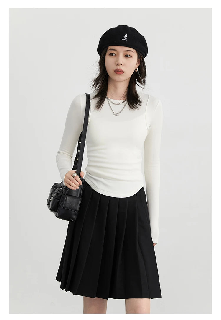 CHIC VEN Women T-Shirts Solid New Basic Heating Cashmere Round Neck Woman Tees Slim Fit Female Tops Spring Autumn 2024