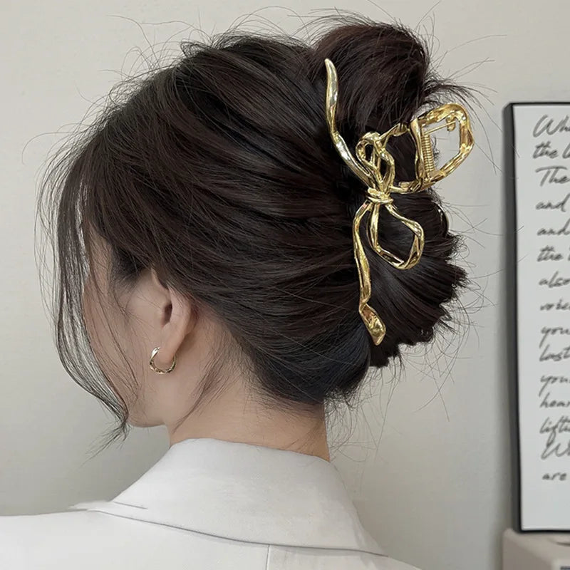 New Women Elegant Geometric Bow Hair Claws Vintage Simple Hair Clip Grab Large Metal Hairpins Barrettes Fashion Hair Accessories