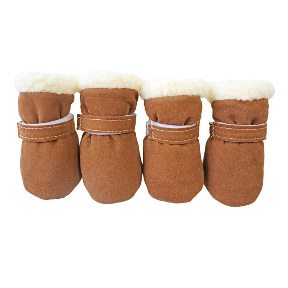 4pcs/Set Plush Dog Boots – Warm Autumn & Winter Pet Shoes