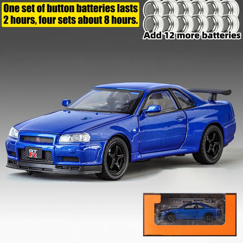 1:32 Nissan GTR R34 Skyline Street Car Version Supercar Diecast Model Car Alloy Metal Car Accessories Ornament Automobile Gifts