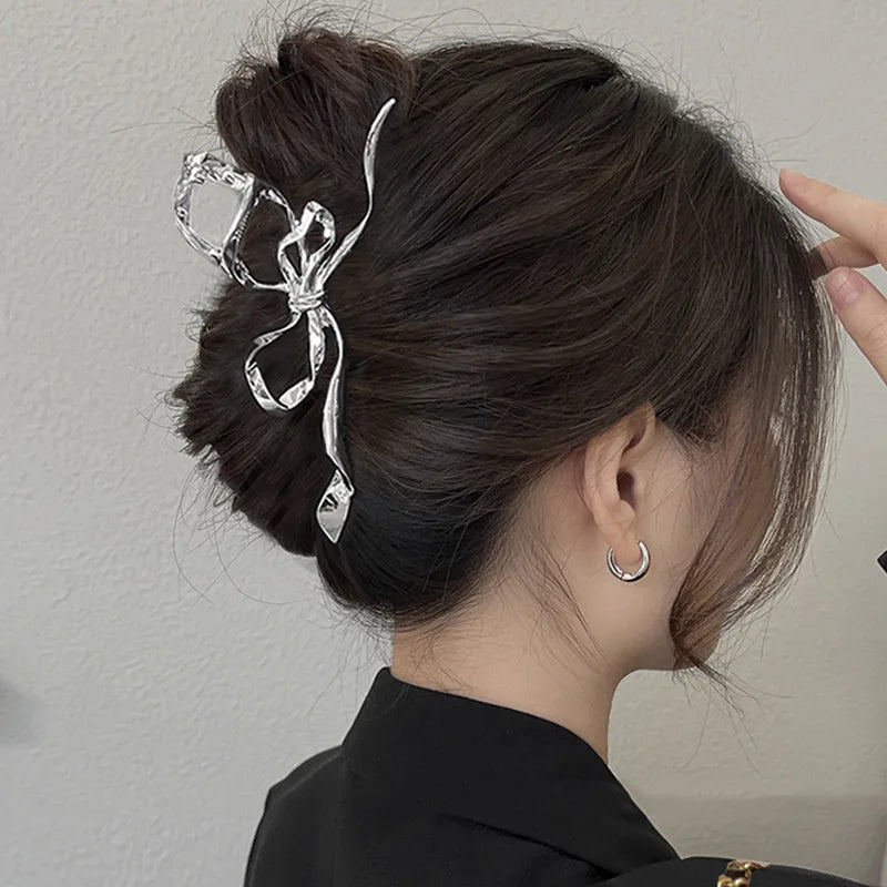 New Women Elegant Geometric Bow Hair Claws Vintage Simple Hair Clip Grab Large Metal Hairpins Barrettes Fashion Hair Accessories