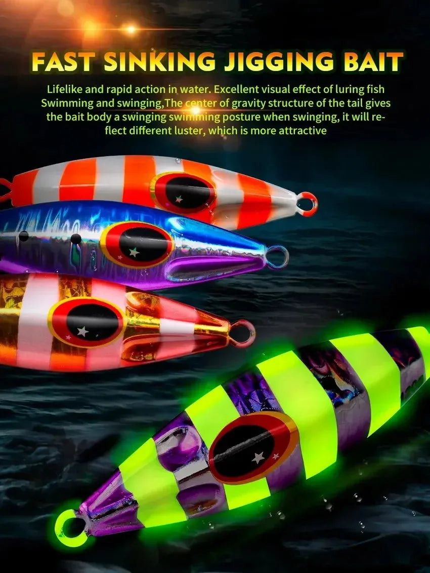 1pcs Glowing Metal Jig Fishing Lure Bionic Sea Bait With Realistic Action Durable Slow Pitch Jig For Nighttime Catches