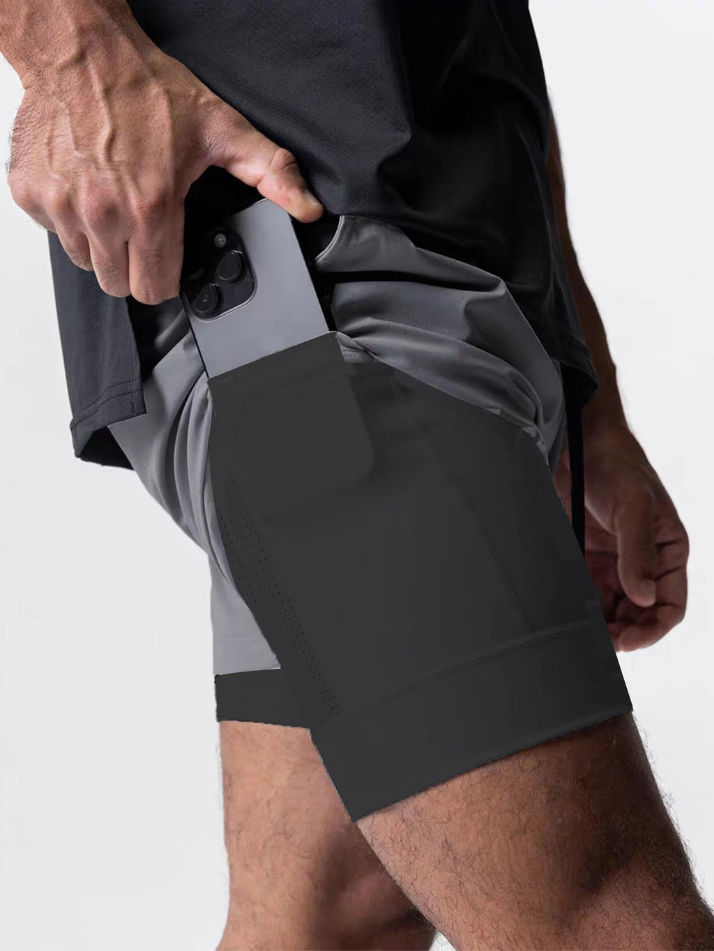 Sports shorts for men, double layered, quarter quick drying, elastic basketball, running training equipment, deep squat fitness,