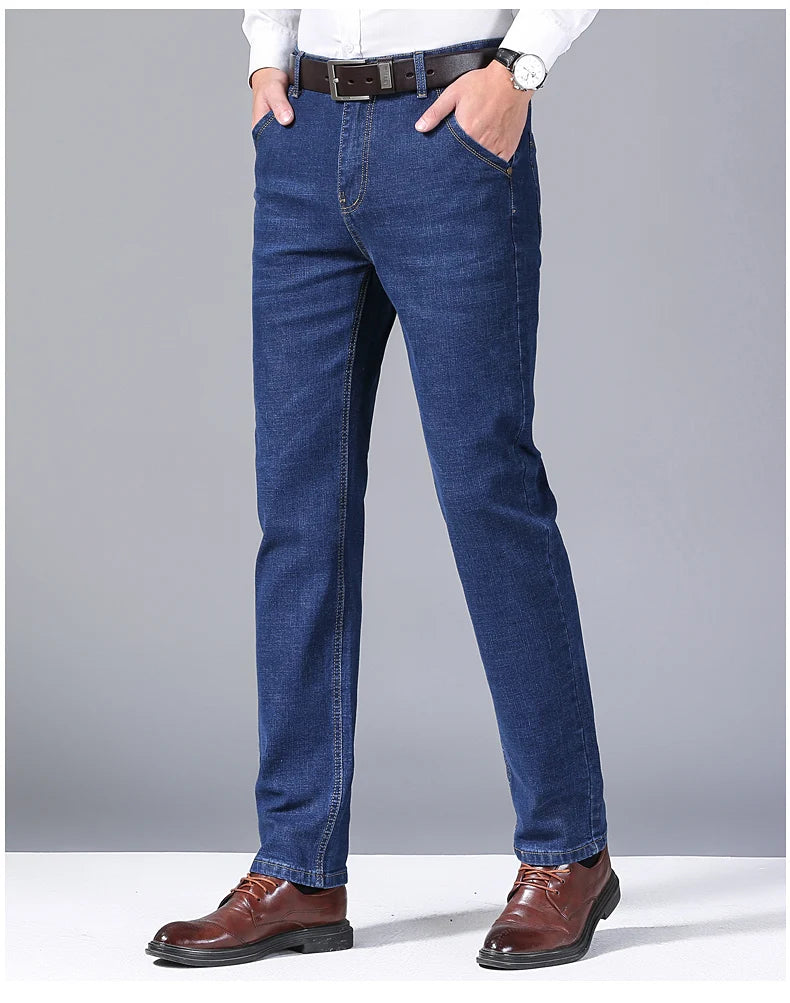 2025 NEW Men's Fashion Business Jeans Classic Style Casual Stretch Slim Jean Pants Male Brand Denim Trousers Black Blue