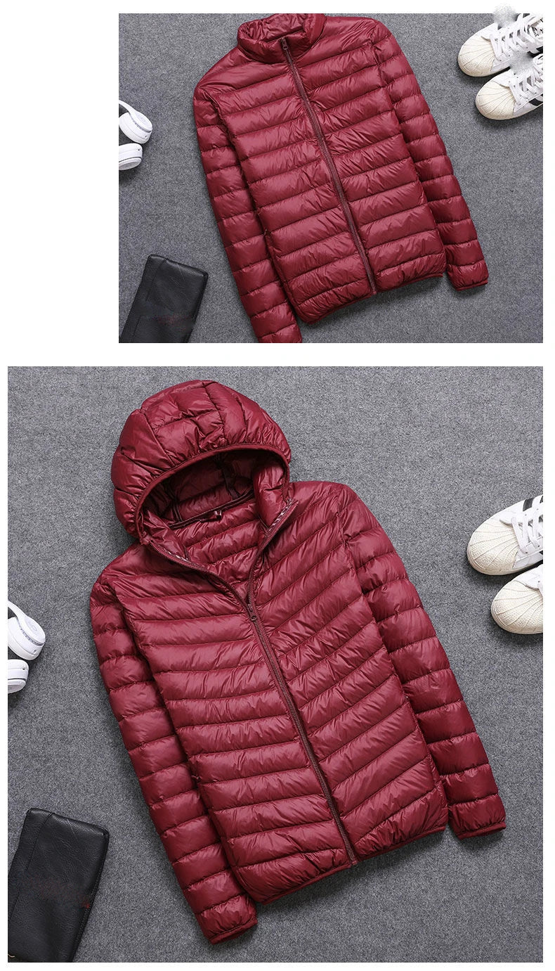Fashion Brand Ultra Light Duck Down Jacket Mens Korean Streetwear Feather Coat Hooded Down Jacket Warm Men Clothes Spring Autumn