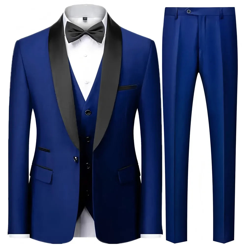 Traje Formal de 3 Piezas para Hombre – Tuxedo Negro con Solapa Chal