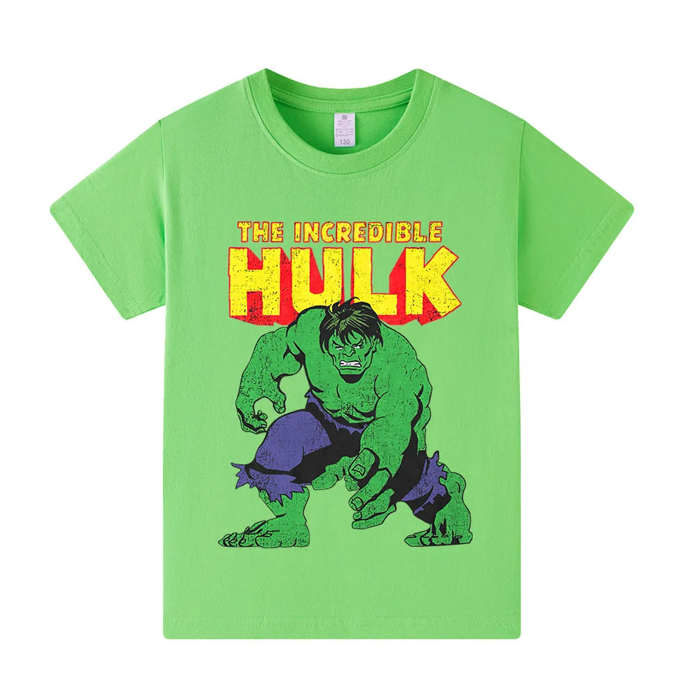 2025 Hulk New Summer Fashion Printed T-shirt Pure Cotton Round Neck Short Sleeve Boys' and Girls' Universal Fashion Clothing